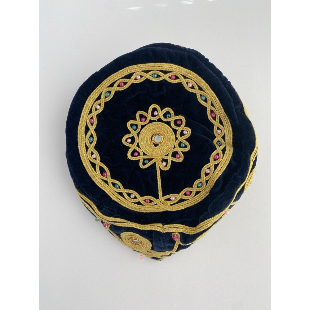 Bukharian Jewish Kippah Yarmulke Velvet Gold Embroidered Religious Judaica Hat